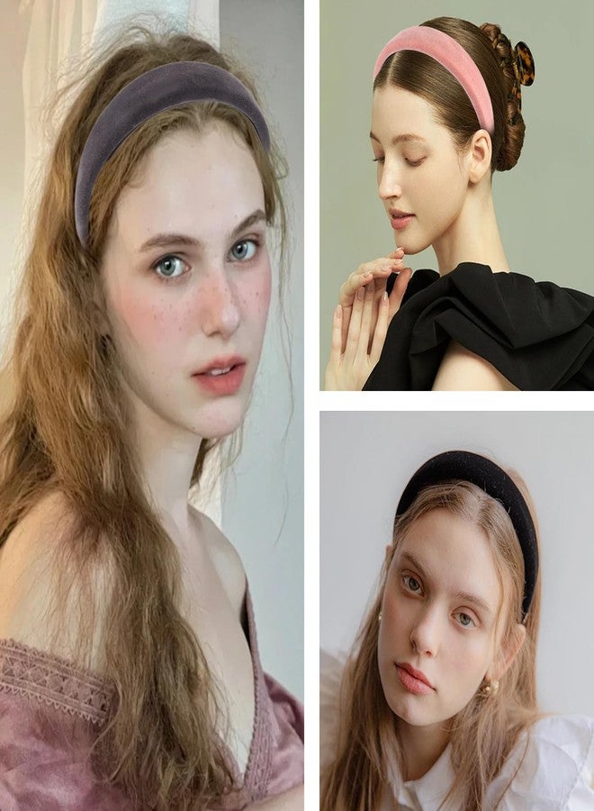 ZLSPTK 4Pcs Velvet Headband for Women Girls Wide Hairbands Pack Non Slip Black Thick Headband Set Adult Padded Hair Band Fashion Soft Headbands for Long Short Thin Curly Hair Accessories Christmas Gifts - Image 4